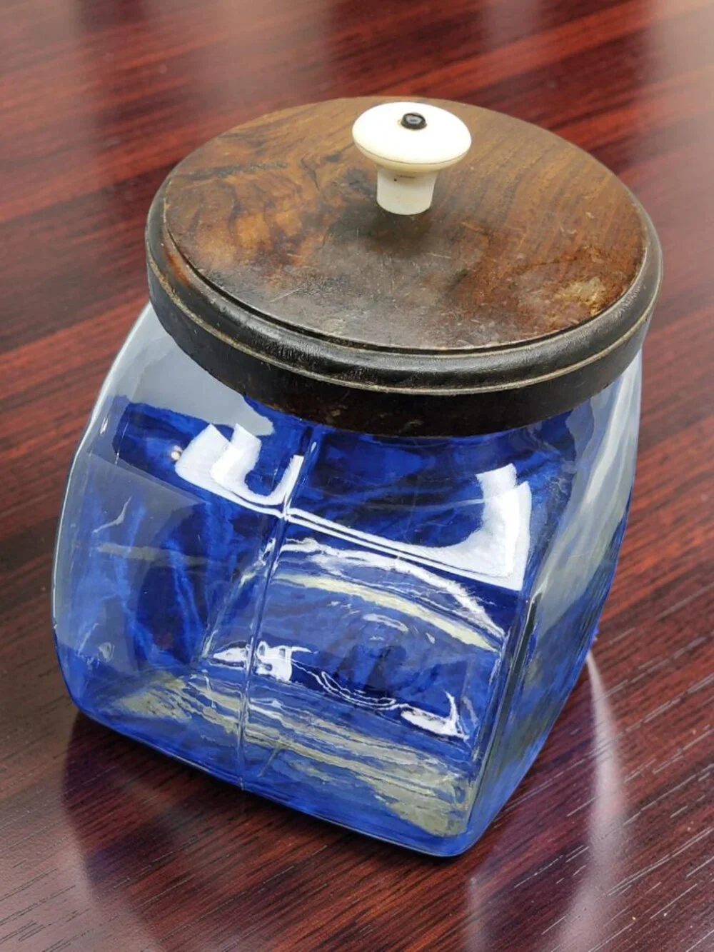 vintage large old fashion general store candy jar w/wooden lid